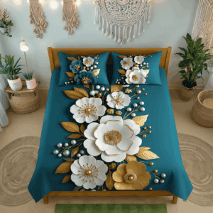 সাড়ে ৬/৭ ফিট বালিশ কভার সহ ওয়াটারপ্রুফ 3D প্রিন্ট বেডশীট - Code 101