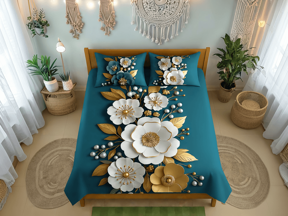 সাড়ে ৭/৮ ফিট বালিশ কভার সহ ওয়াটারপ্রুফ 3D প্রিন্ট বেডশীট - Code 101 (7/8)