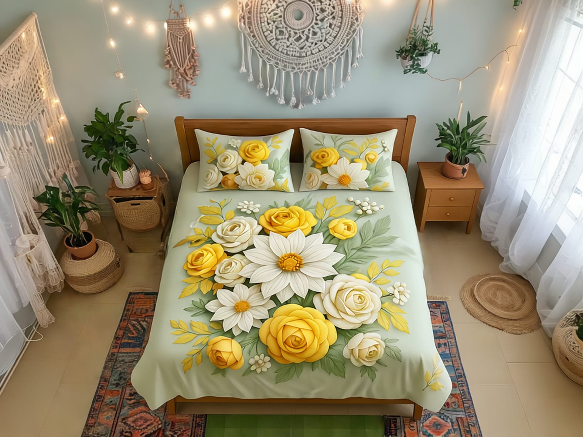 সাড়ে ৭/৮ ফিট বালিশ কভার সহ ওয়াটারপ্রুফ 3D প্রিন্ট বেডশীট - Code 107 (7/8)