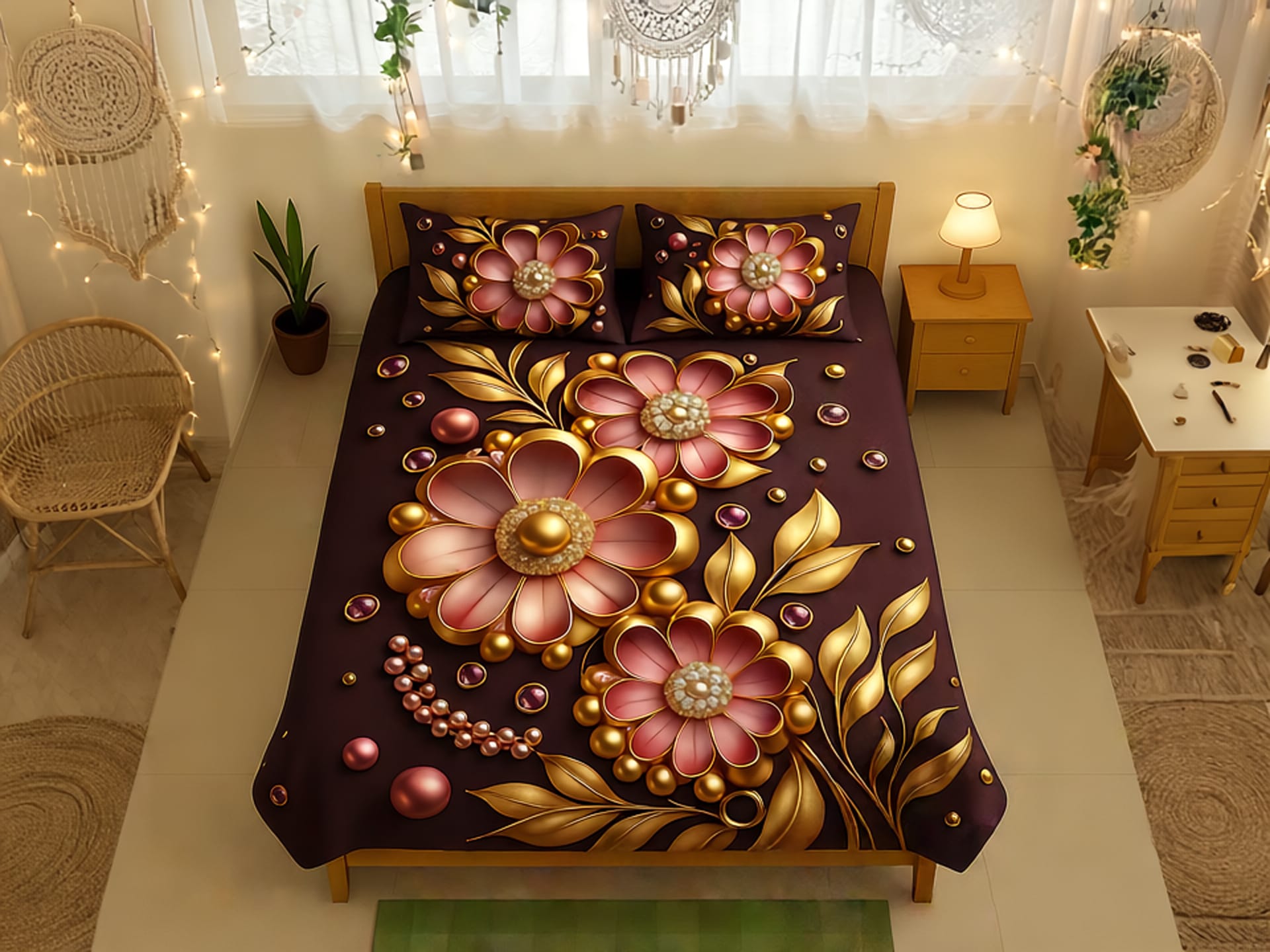 সাড়ে ৭/৮ ফিট বালিশ কভার সহ ওয়াটারপ্রুফ 3D প্রিন্ট বেডশীট - Code 108 (7/8)