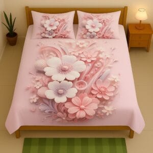 সাড়ে ৬/৭ ফিট বালিশ কভার সহ ওয়াটারপ্রুফ 3D প্রিন্ট বেডশীট - Code 104