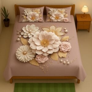 সাড়ে ৬/৭ ফিট বালিশ কভার সহ ওয়াটারপ্রুফ 3D প্রিন্ট  বেডশীট - Code 103